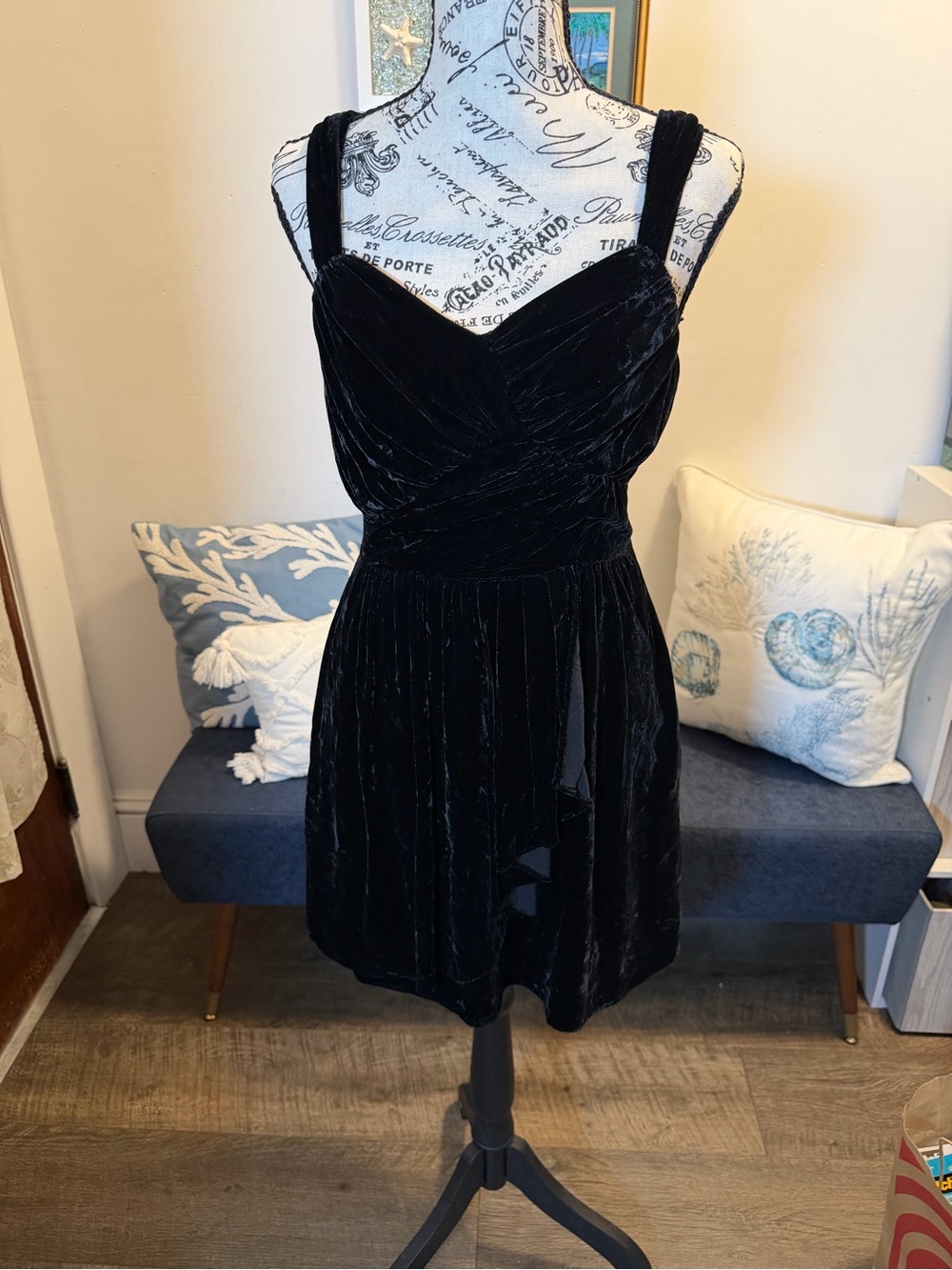 Women’s Black Velvet Fit-and-Flare Dress from Express. Perfect for the holidays.